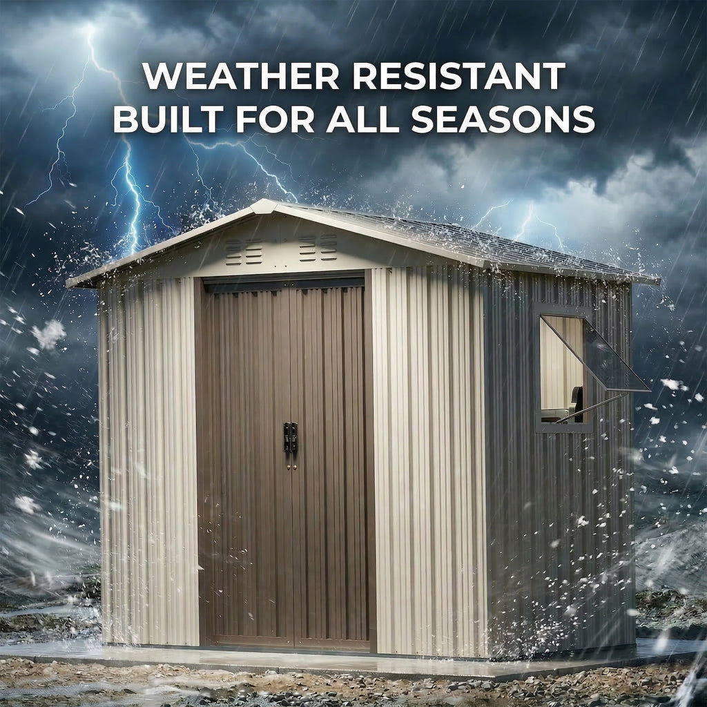 6x4 Outdoor Steel Storage Sheds, Metal Tool Outdoor Shed,With Windows& Air Vent&Gloves,for Backyard,Garden,Lawn,Creamy white
