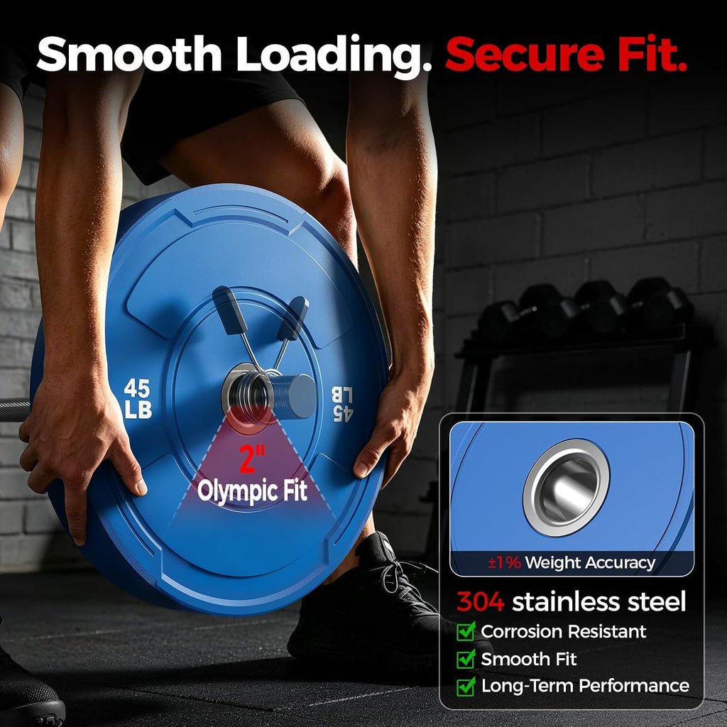 2-Inch Olympic Bumper Plates Set, 2pcs-45lb Colored Virgin Rubber Weight Barbell Plates for Strength Training, Home Gym Weightlifting