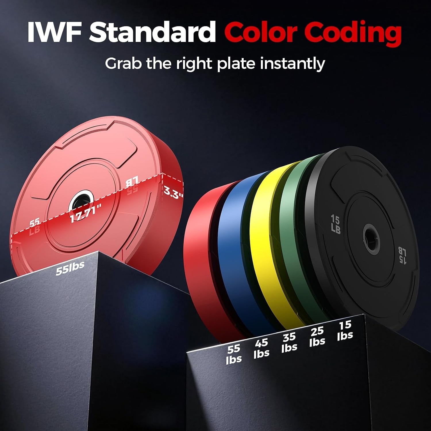 2-Inch Olympic Bumper Plates Set, 2pcs-45lb Colored Virgin Rubber Weight Barbell Plates for Strength Training, Home Gym Weightlifting